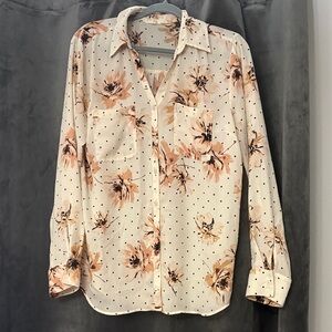 Maurices Beige Floral Button Down Shirt